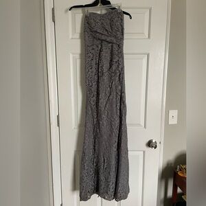 David’s Bridal Strapless Grey Lace Maxi Dress